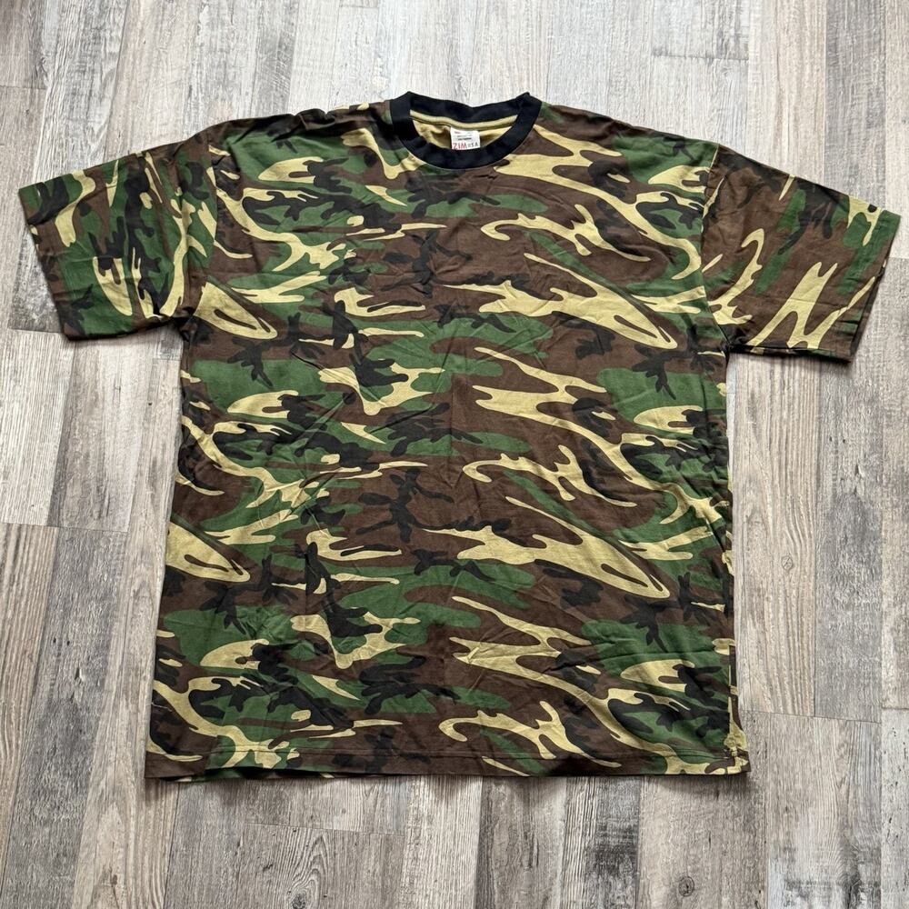 Vtg 90s Y2K ZIM USA Camouflage Heavy T-Shirt 100% Cotton Pre Shrunk Tee Size 2XL